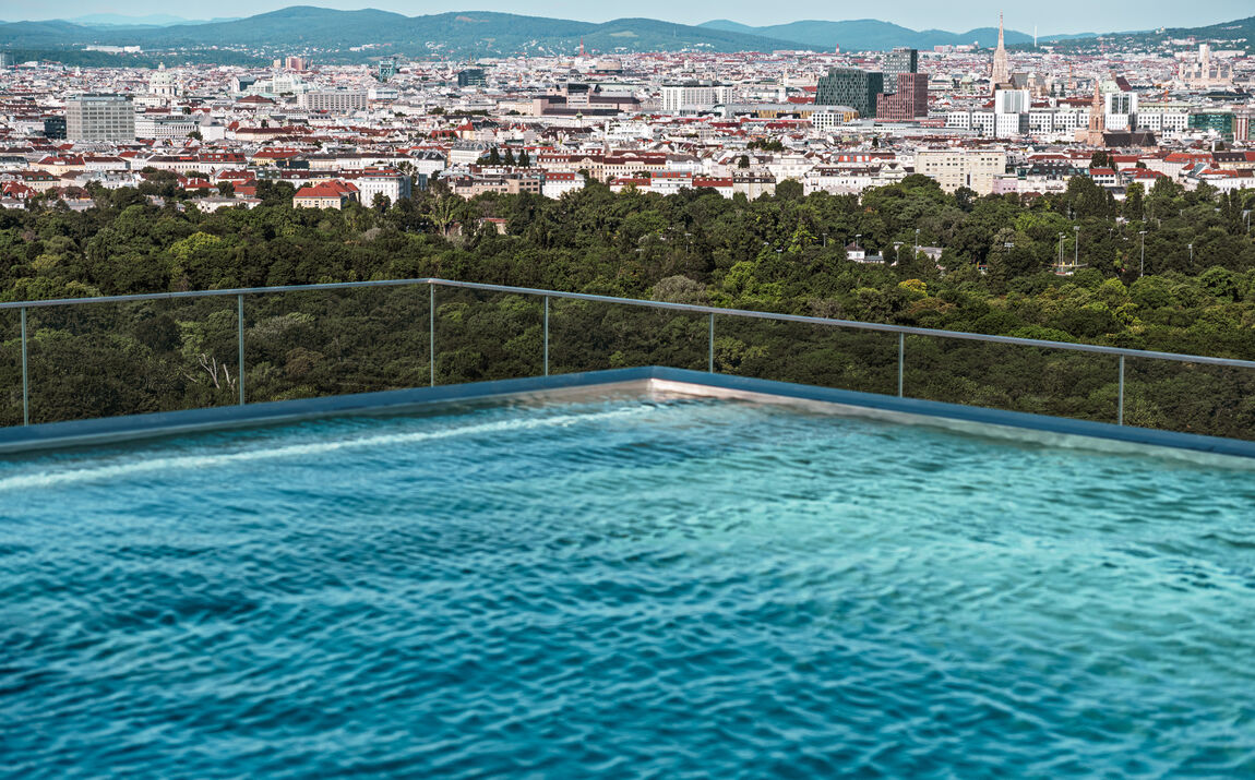 Glasgelaender Gruenblick Wellnessbereich Dach