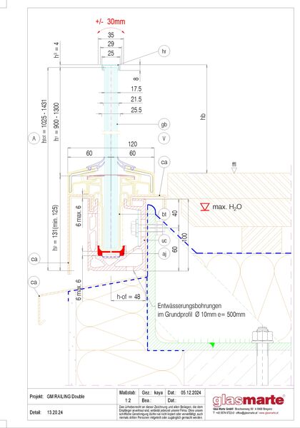 GM RAILING® DOUBLE 13.20.24 Detailzeichnung: Glasgeländer-System GM RAILING® DOUBLE