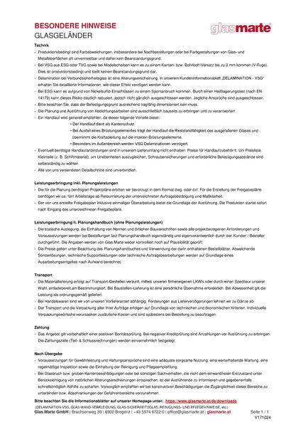 Besondere Hinweise für Glasgeländer Informationsblatt: Besondere Hinweise für Glasgeländer