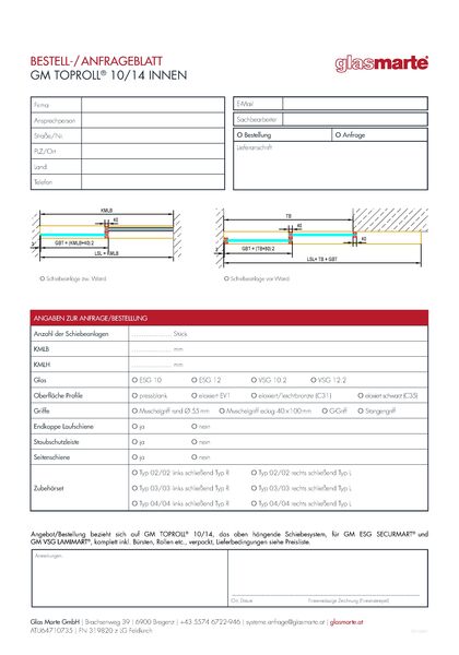 GM TOPROLL® 10/14 INNEN  Anfrage-/Bestellformular: GM TOPROLL® 10/14 INNEN