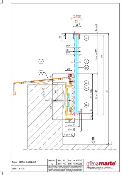 Detailzeichnung Glasgeländer-System GM RAILING® FRONT