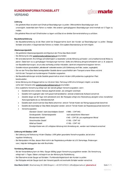 Informationsblatt: Glas Marte Versand