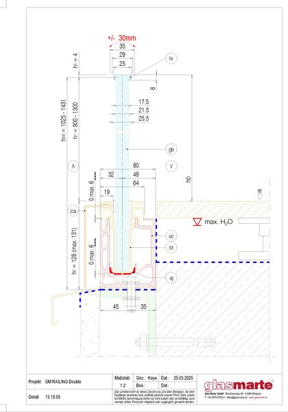 GM RAILING® DOUBLE 13.10.05 Detailzeichnung: Glasgeländer-System GM RAILING® DOUBLE