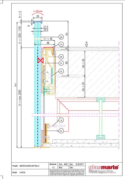 Detailzeichnung: Glasgeländer-System GM RAILING® UNI PLAN 2