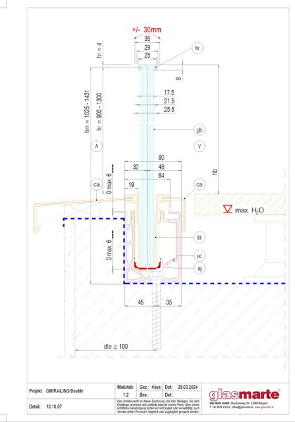 GM RAILING® DOUBLE 13.10.07 Detailzeichnung: Glasgeländer-System GM RAILING® DOUBLE