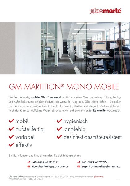 Mobiles Glas-Trennwand-System GM MARTITION® MONO MOBILE