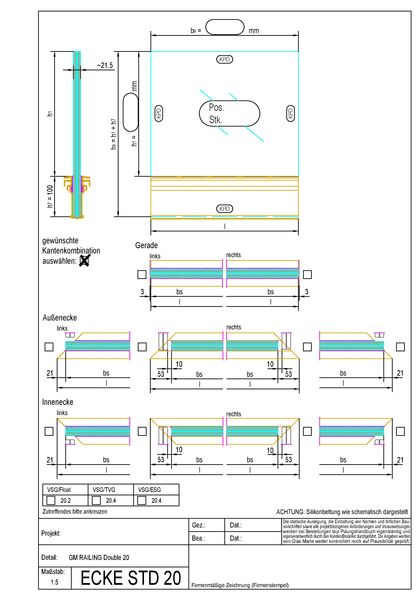 Bestellformular Glasgeländer-System GM RAILING® DOUBLE Eckmodul