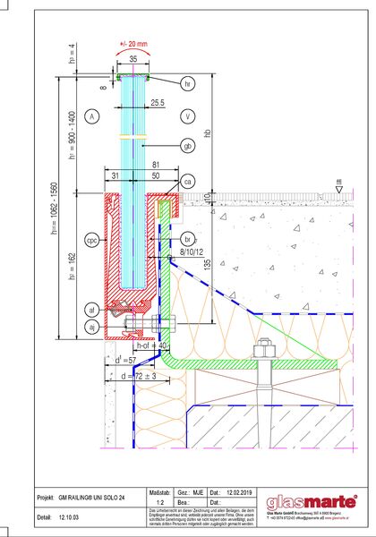 Detailzeichnung: Glasgeländer-System GM RAILING® UNI SOLO 24