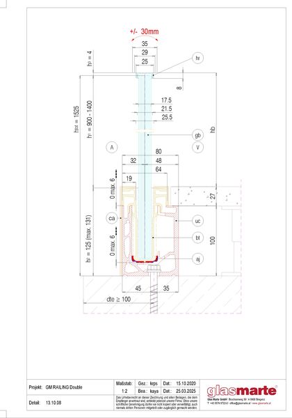 GM RAILING® DOUBLE 13.10.08 Detailzeichnung: Glasgeländer-System GM RAILING® DOUBLE