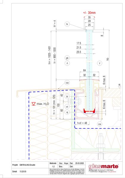 GM RAILING® DOUBLE 13.20.03 Detailzeichnung: Glasgeländer-System GM RAILING® DOUBLE