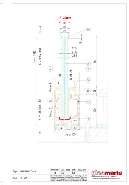 GM RAILING® DOUBLE 13.10.16 Detailzeichnung: Glasgeländer-System GM RAILING® DOUBLE