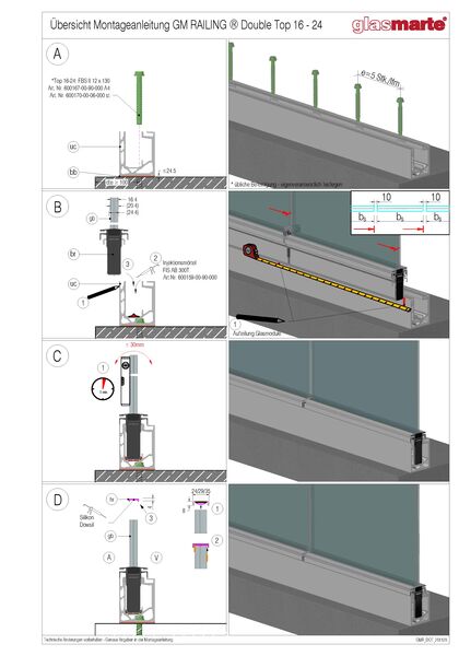 GM RAILING® DOUBLE TOP Montageanleitung Glasgeländer-System GM RAILING® DOUBLE TOP