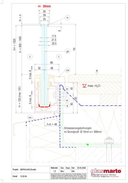 GM RAILING® DOUBLE 13.20.04 Detailzeichnung: Glasgeländer-System GM RAILING® DOUBLE