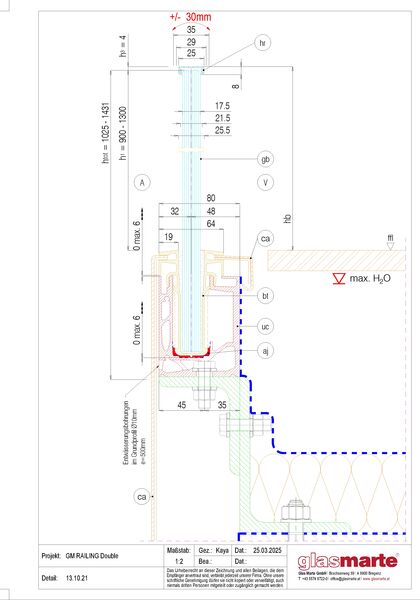 GM RAILING® DOUBLE 13.10.21 Detailzeichnung: Glasgeländer-System GM RAILING® DOUBLE