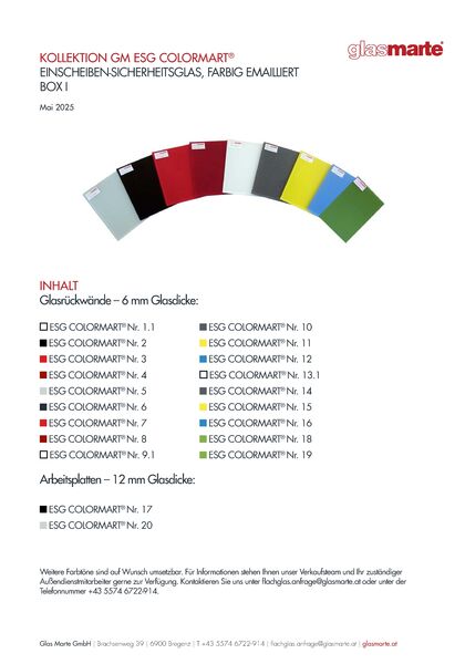 Glas Marte Musterkollektion emailliertes ESG