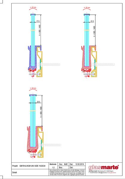 Detailzeichnung: Profilquerschnitt Glasgeländer-System GM RAILING® UNI SIDE