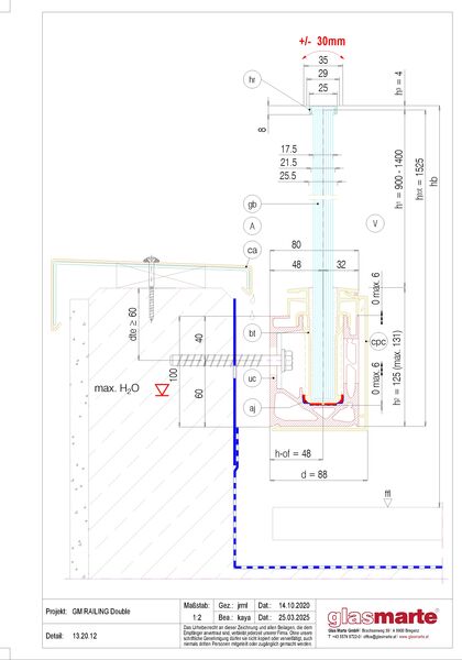 GM RAILING® DOUBLE 13.20.12 Detailzeichnung: Glasgeländer-System GM RAILING® DOUBLE