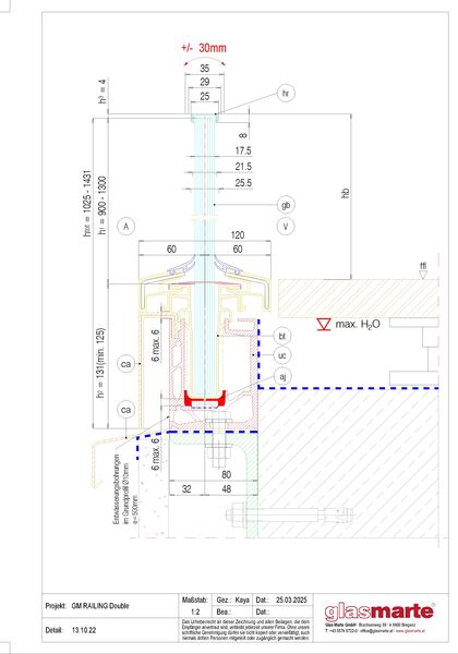 Detailzeichnung: Glasgeländer-System GM RAILING® DOUBLE 