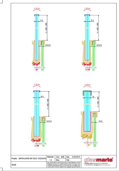 Detailzeichnung: Profilquerschnitt Glasgeländer-System GM RAILING® UNI SOLO