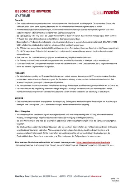 Besondere Hinweise für Schiebe- und Haltesysteme Informationsblatt: Glas Marte besondere Hinweise für Schiebe- und Haltesysteme