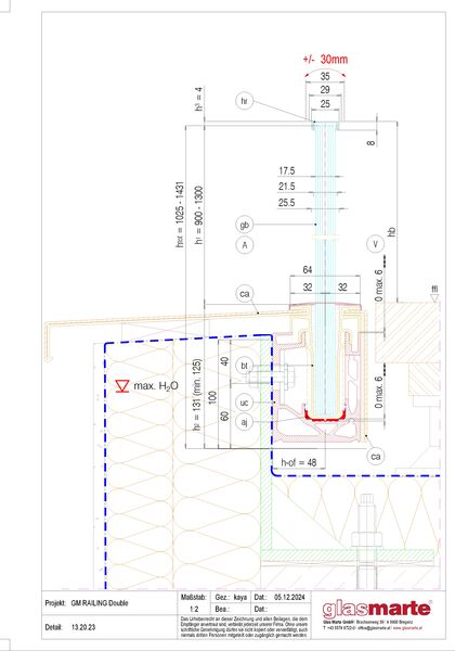 GM RAILING® DOUBLE 13.20.23 Detailzeichnung: Glasgeländer-System GM RAILING® DOUBLE