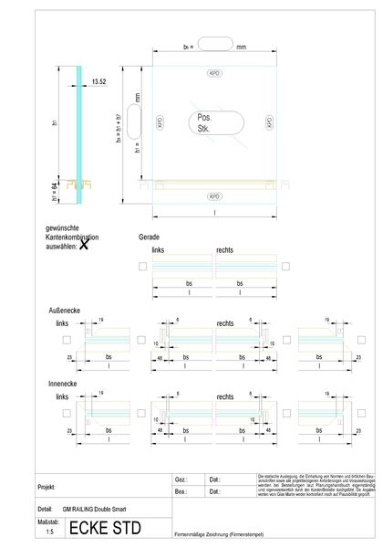 GM RAILING® DOUBLE SMART Eckmodul auf Stoss 12